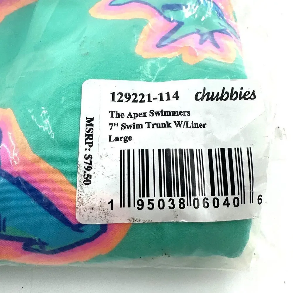 Chubbies Teal Sharks The Apex Swimmers Lined Classic Swim Trunk Size L
